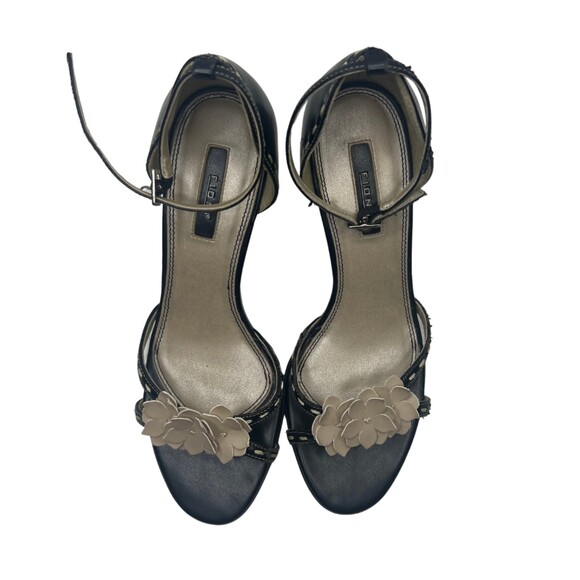 Fioni Black Open Toe High Heels with Faux Flowers Size 7 - Picture 1 of 12